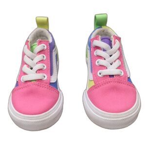 Vans Block Neon Girls Toddler Tennis Shoes Sneakers Pink Size 4 EUC
